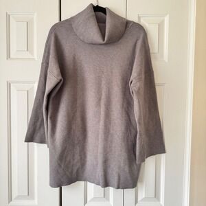 Raya Womens Oversized Cowl Neck Tunic Sweater Taupe Mauve Pocket Knit Small